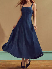 Square Neck A-line Denim Dress, side view