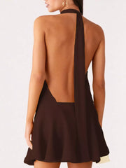 Gathered Waist Backless Halter Dress
