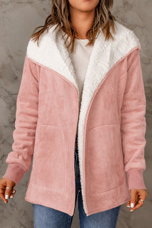 Blush pink suede-effect jacket with sherpa collar and lining