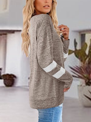 Chic Vibe Raglan T-Shirt in Light Gray with white stripe detail on sleeves.