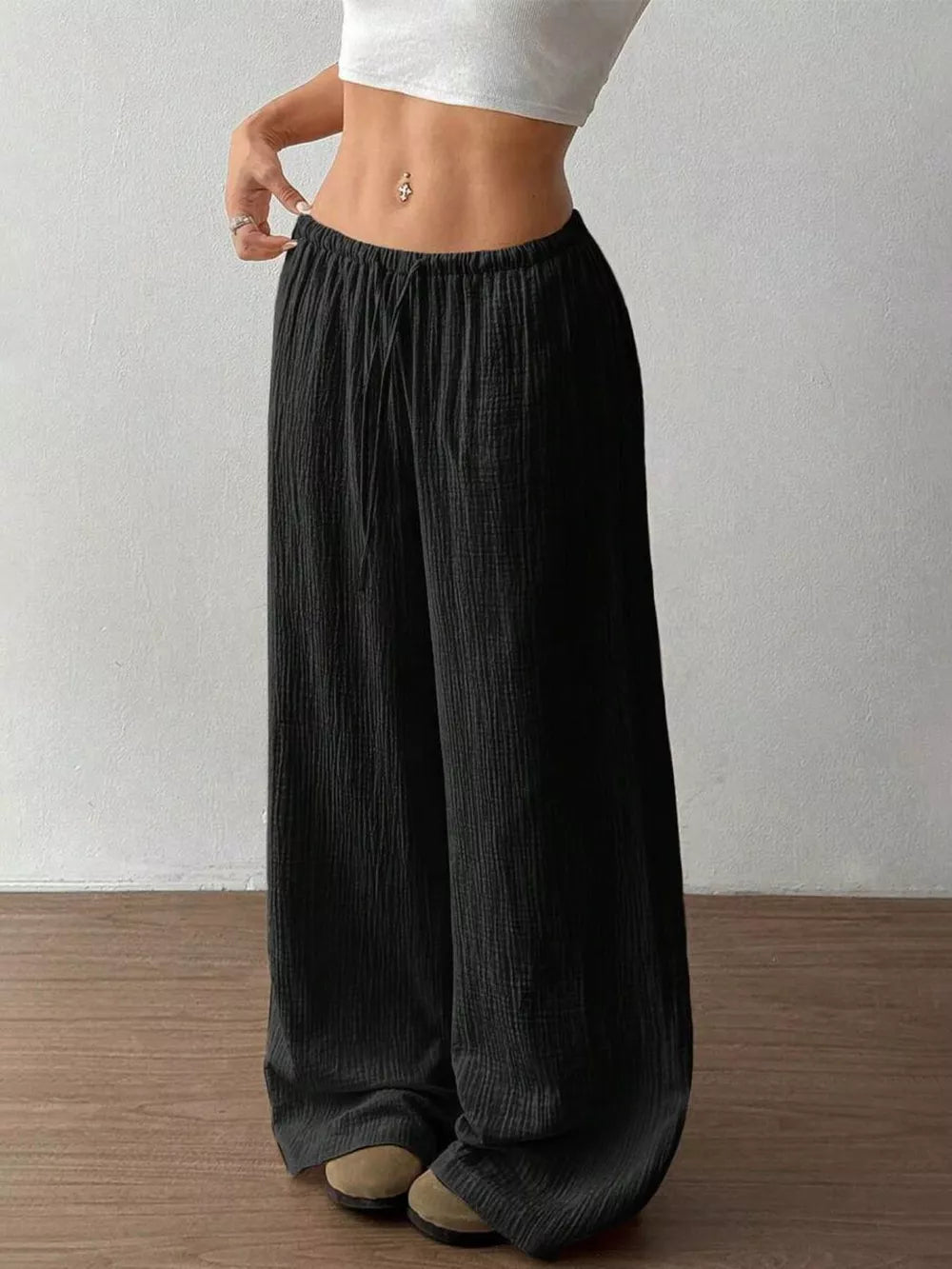 Wide-leg Drawstring Cotton Pants, view 21