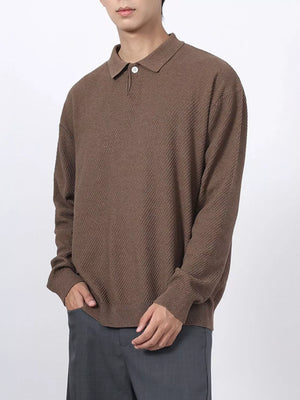 Men's textured knit polo shirt in Flower Coffee Color with a classic collar and button placket.