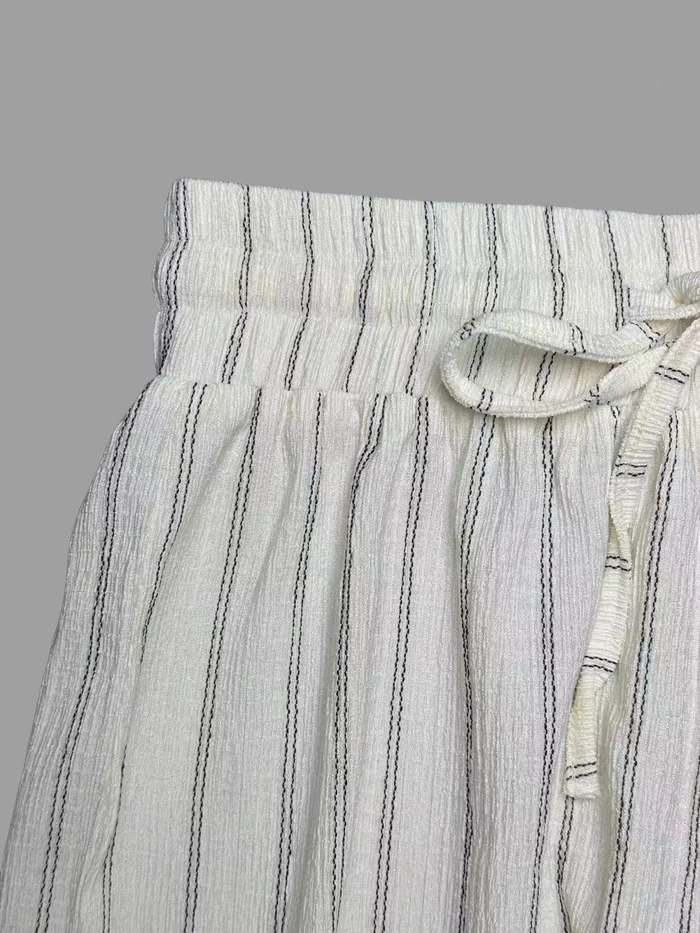 Striped Wide-leg Drawstring Pants, fabric detail
