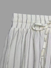 Striped Wide-leg Drawstring Pants, fabric detail