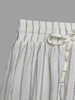 Striped Wide-leg Drawstring Pants, fabric detail
