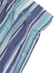 Lively striped drawstring wide-leg pants in blue and white with a comfortable elastic waistband.