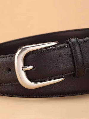 Black cowhide leather belt with silver buckle detail