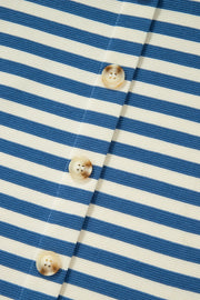 Textured stripe henley top in peacock blue with button detail