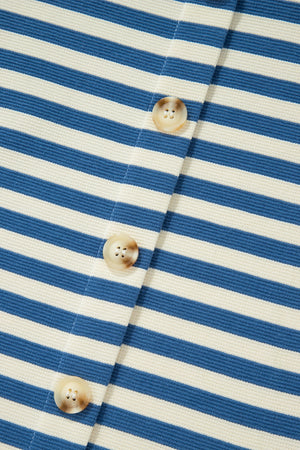 Textured stripe henley top in peacock blue with button detail