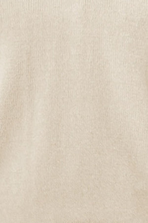 Light yellow knit pullover sweater with ruffled sleeves and V-neck.