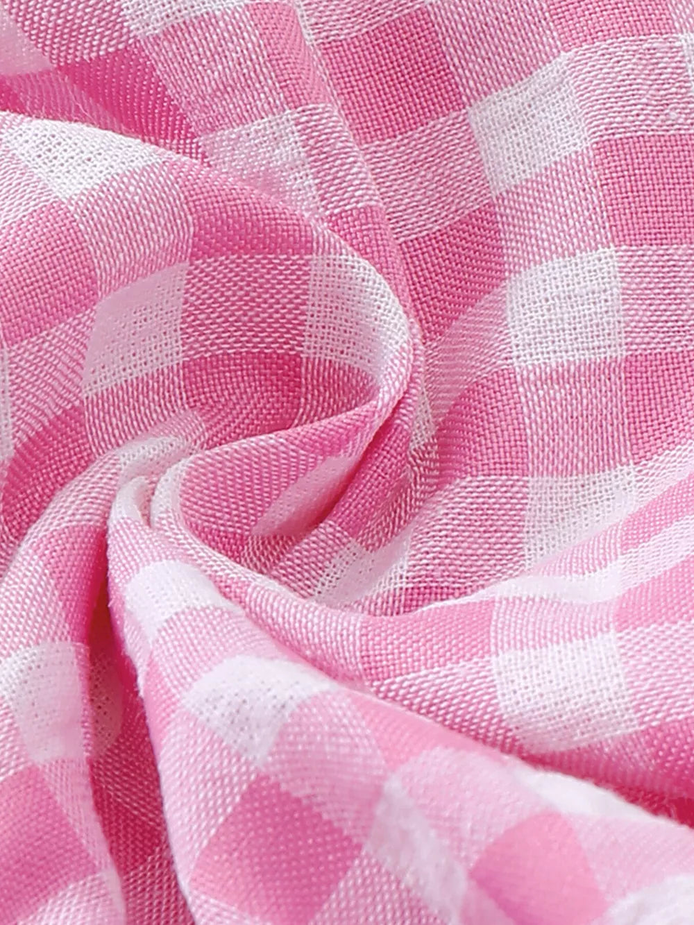 Pink and white gingham cotton baby outfit fabric detail