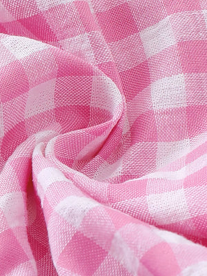 Pink and white gingham cotton baby outfit fabric detail
