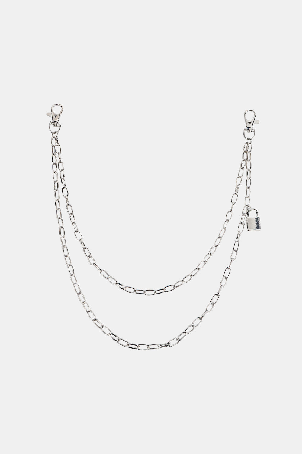 Silver double chain pocket chain with padlock accessory