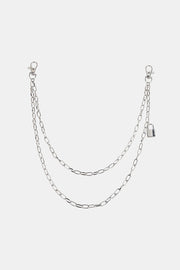 Silver double chain pocket chain with padlock accessory