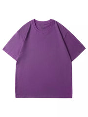 Purple 100% cotton crew neck t-shirt with short sleeves.