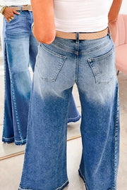 Side Seam Gathering Flare Leg Jeans, fabric detail
