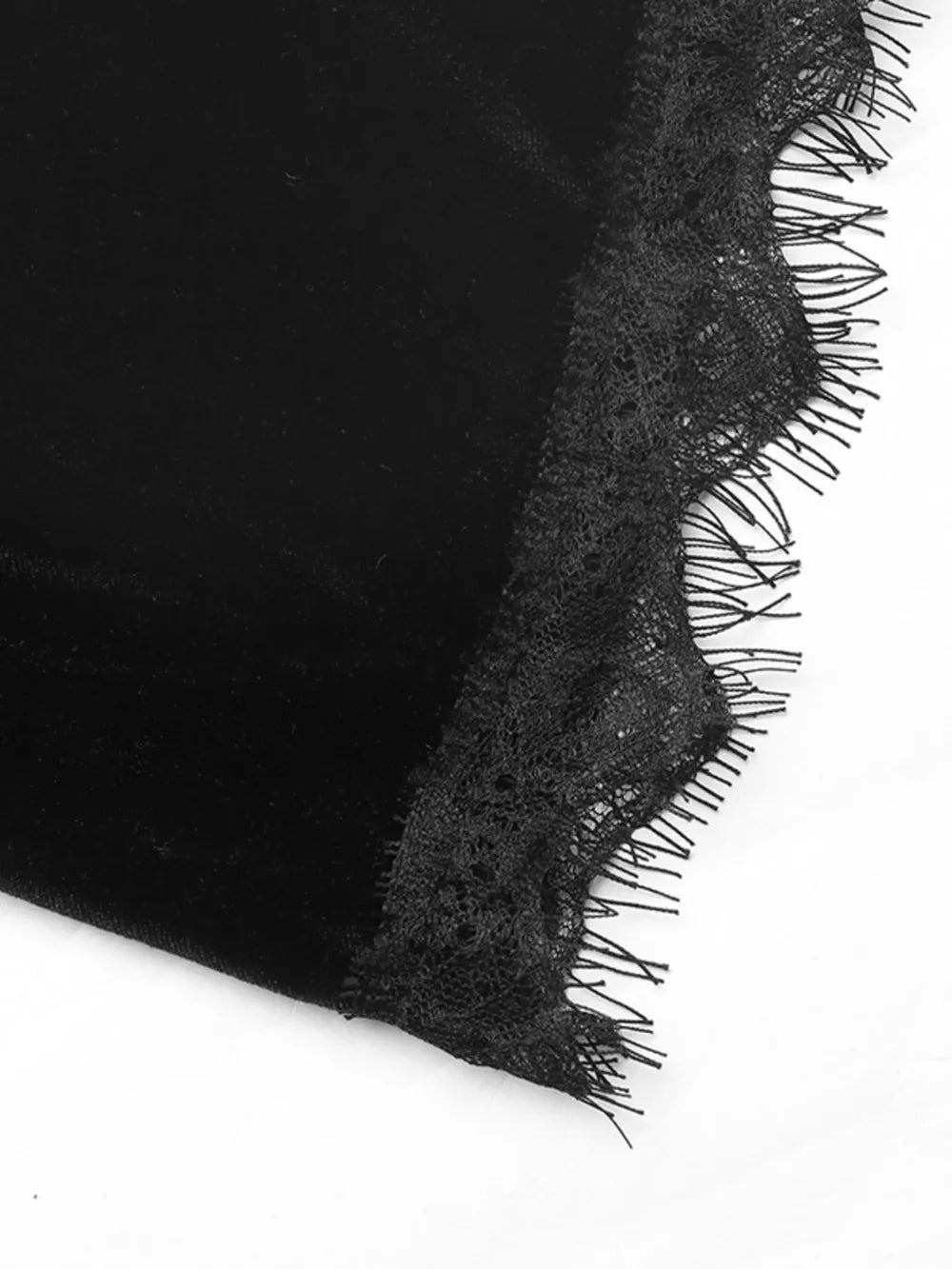 Velvet Lace Trim V-neck Mini Dress in Black, product detail
