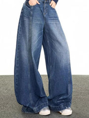 Men's blue wide leg classic denim jeans with a comfortable fit.