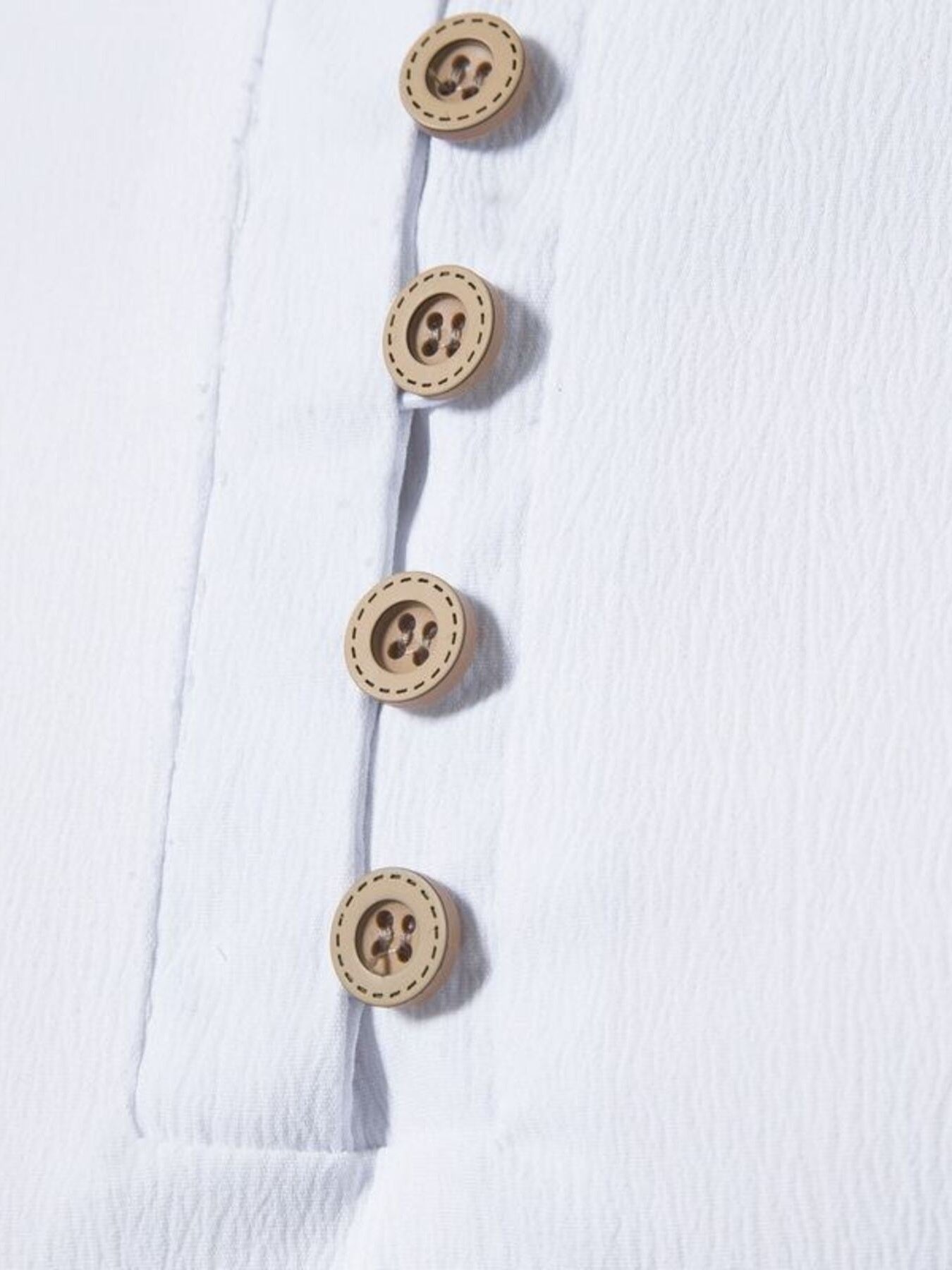 White cotton band collar shirt with button detail