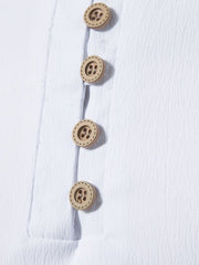 White cotton band collar shirt with button detail