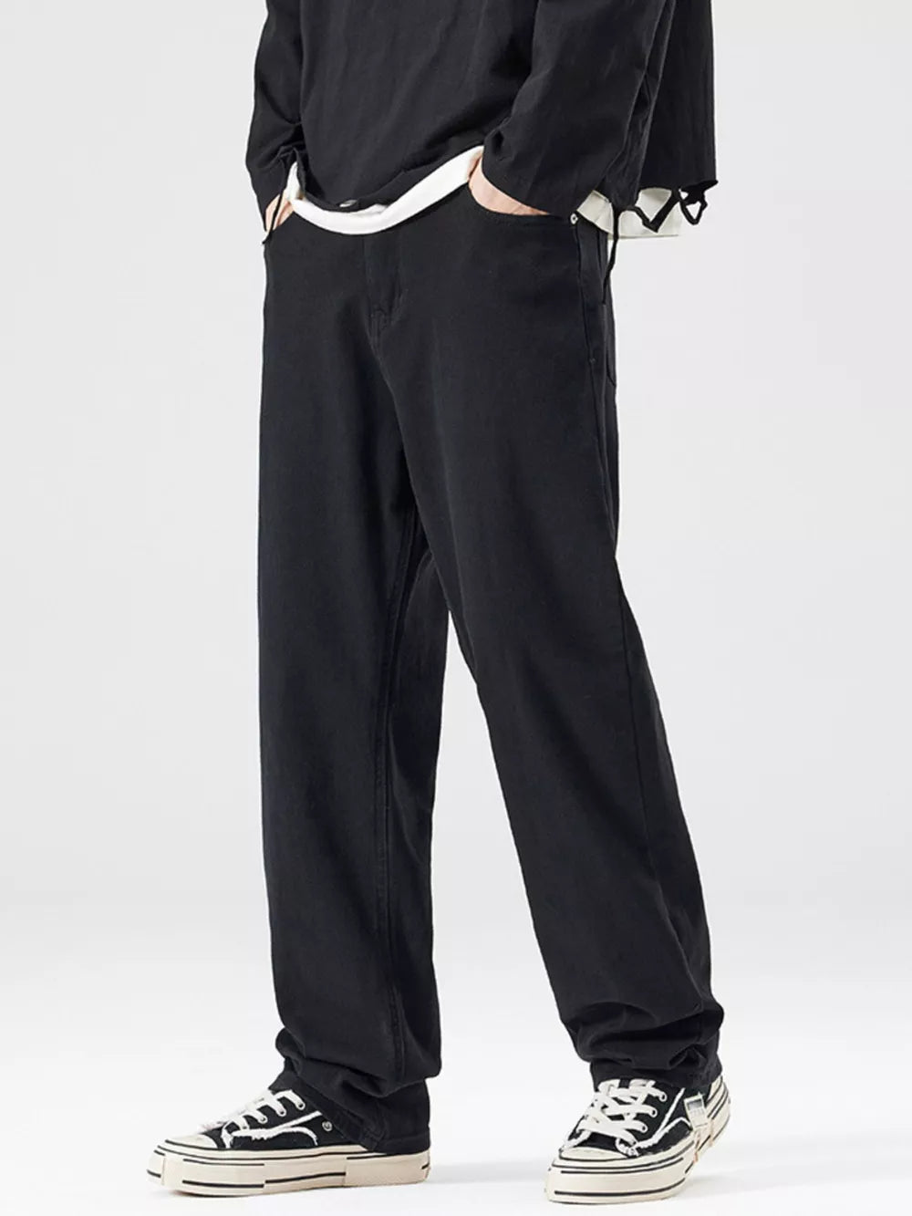 Black wide-leg jeans for men, casual denim with a relaxed fit.
