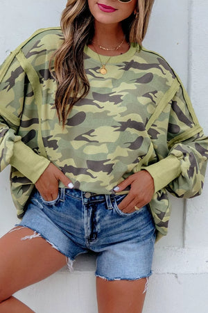 Camouflage Waffle Knit Oversized Sweatshirt, fabric detail