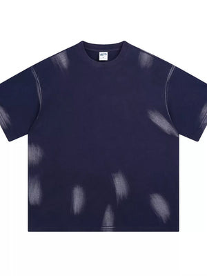 Men's dark navy t-shirt with abstract brushstroke pattern, crew neck, and short sleeves.