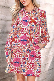 Fall Flower Print Long Sleeve Mini Dress in Dusty Pink, model styling view