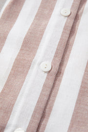 Gathered collar stripe sleeveless blouse with button detail