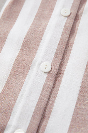 Gathered collar stripe sleeveless blouse with button detail