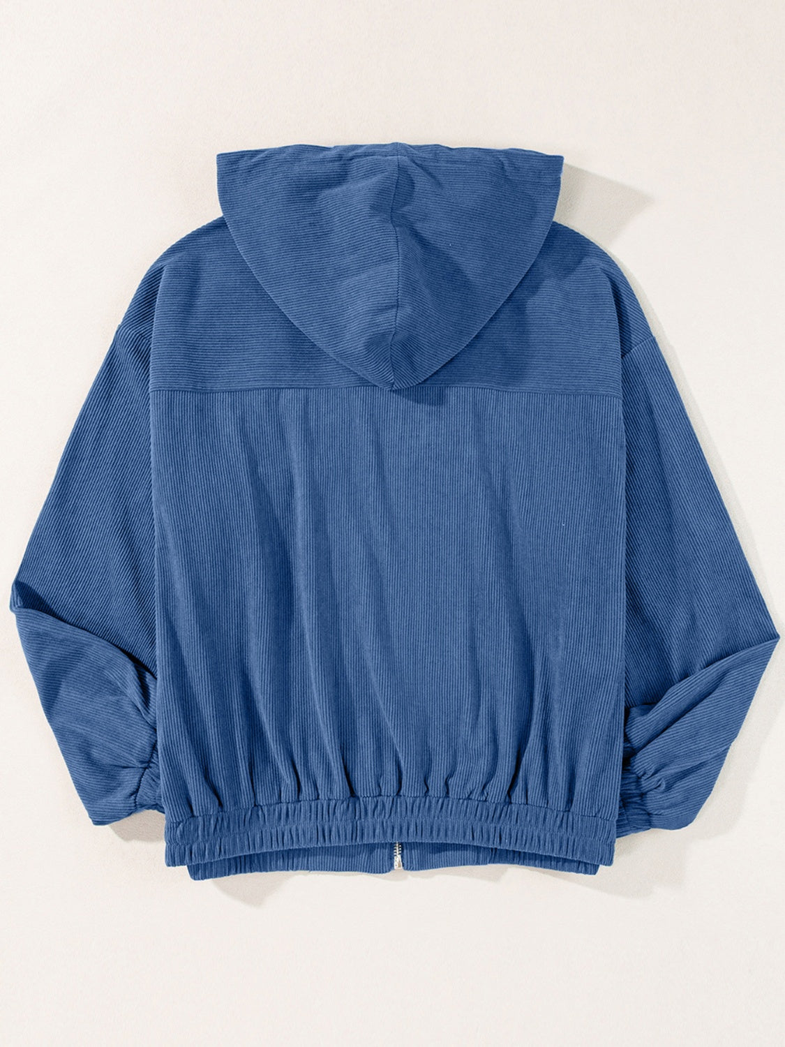 Dusty Blue corduroy relaxed fit zip-up hoodie with elastic cuffs and hem
