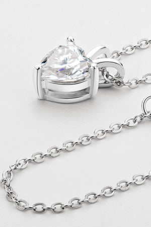Silver heart-cut moissanite solitaire necklace with oval link chain