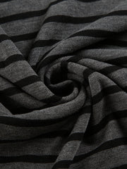 Stretchy boat neck t-shirt in grey and black horizontal stripes