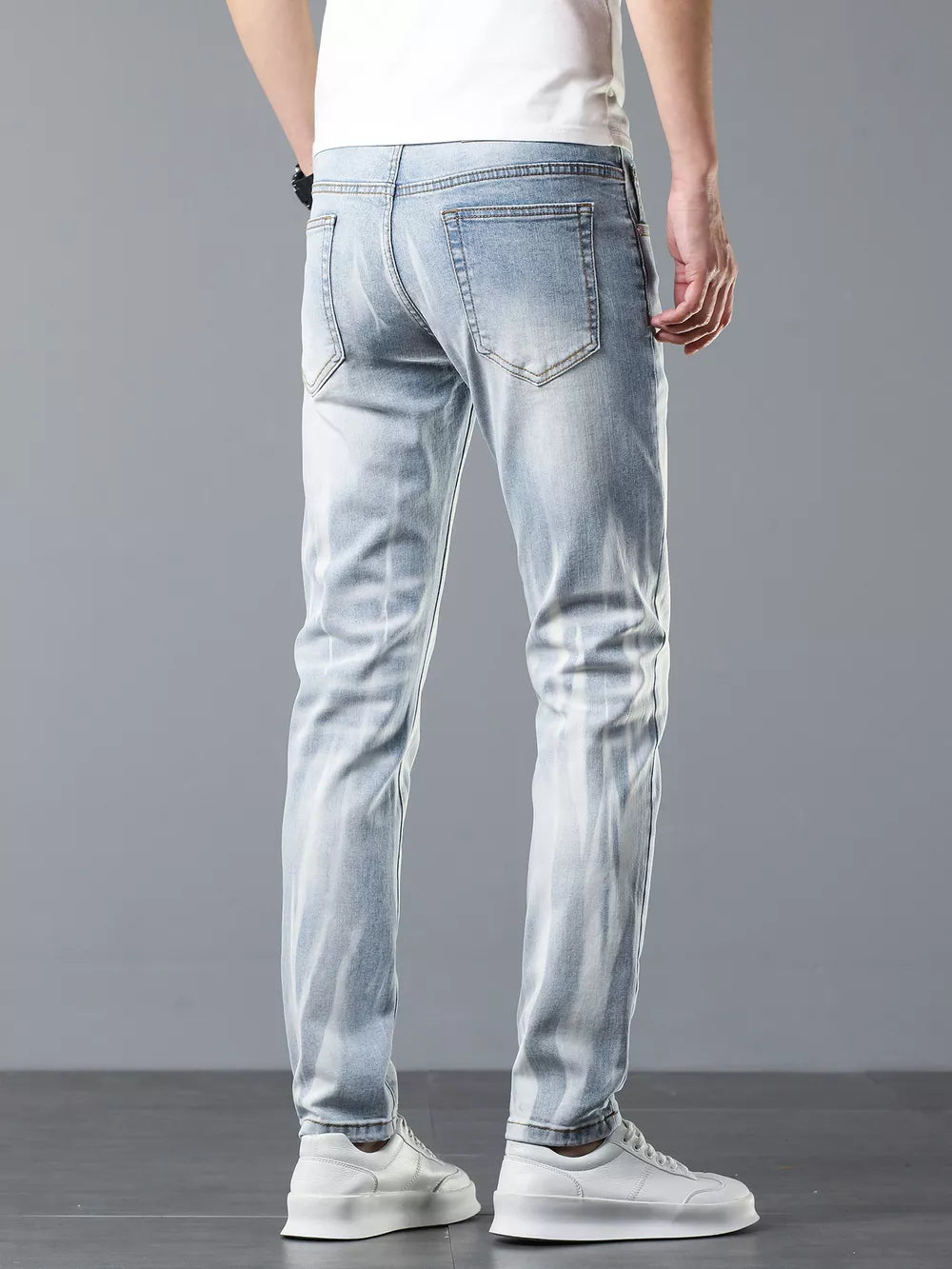 Men's Slim Fit Light Blue Jeans in Light Blue, close-up detail