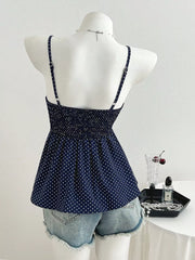 Polka Dot Peplum Cami in Navy, close-up detail