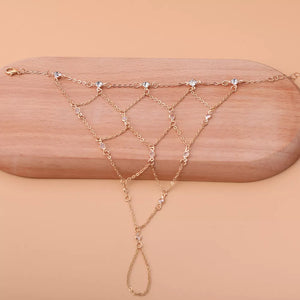 Elegant 18k Gold-plated Chain Bracelet With Rhinestones in Gold, model styling view