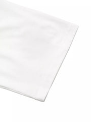 White half-sleeve tee with lace detail on the hem.