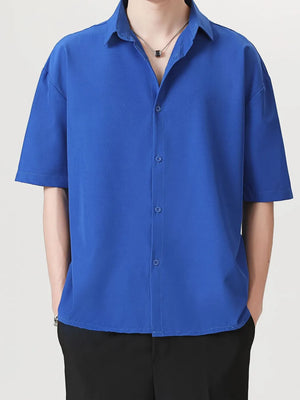 Men's Royal Blue short sleeve button-down shirt with spread collar.