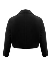Black cropped military blazer with sculpted shoulders and a classic collar.