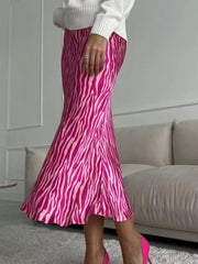 Fluid Zebra Print Satin Midi Skirt