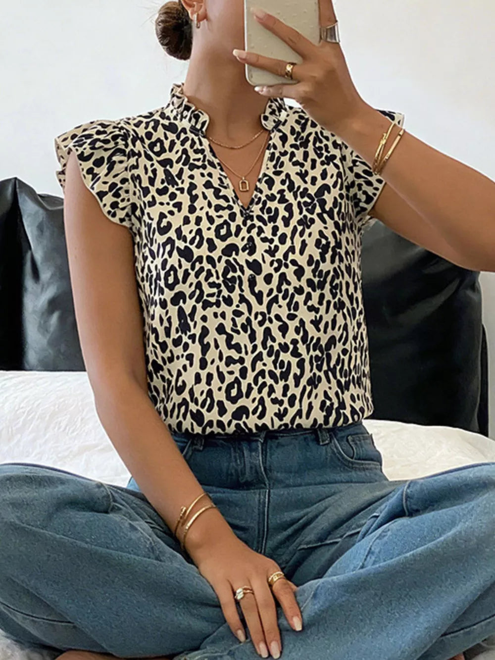 Chic Ruffled Leopard Print Shirt