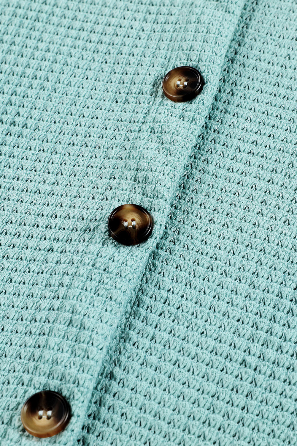 Light Green waffle knit button-down shirt jacket with brown buttons