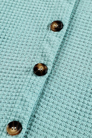 Light Green waffle knit button-down shirt jacket with brown buttons