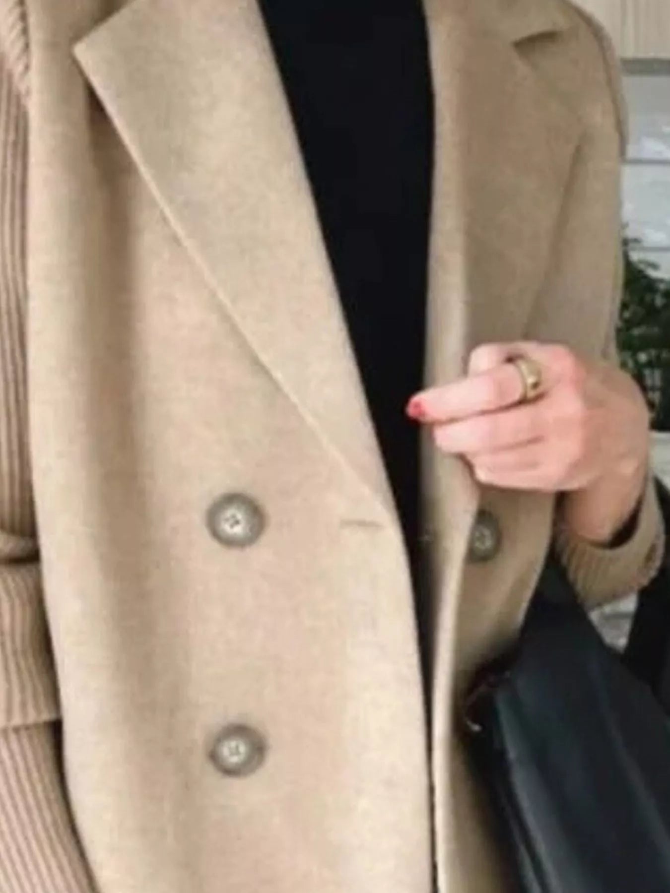 Double-breasted beige wool blend blazer with button detail