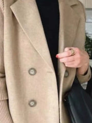 Double-breasted beige wool blend blazer with button detail