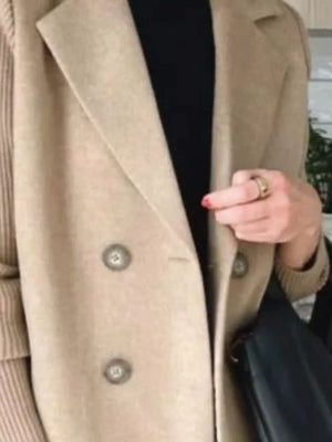 Double-breasted beige wool blend blazer with button detail