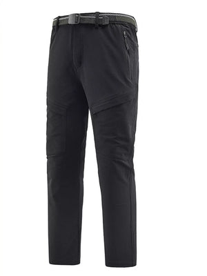 Men's black quick-dry sweatpants with zippered pockets and a belt.