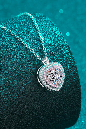Silver heart halo moissanite pendant necklace with pink and clear stones