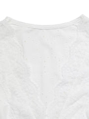 White eyelet lace detail maternity shirt with dot pattern