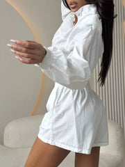 Zip Up Long Sleeve Outerwear And Shorts Set, fabric detail